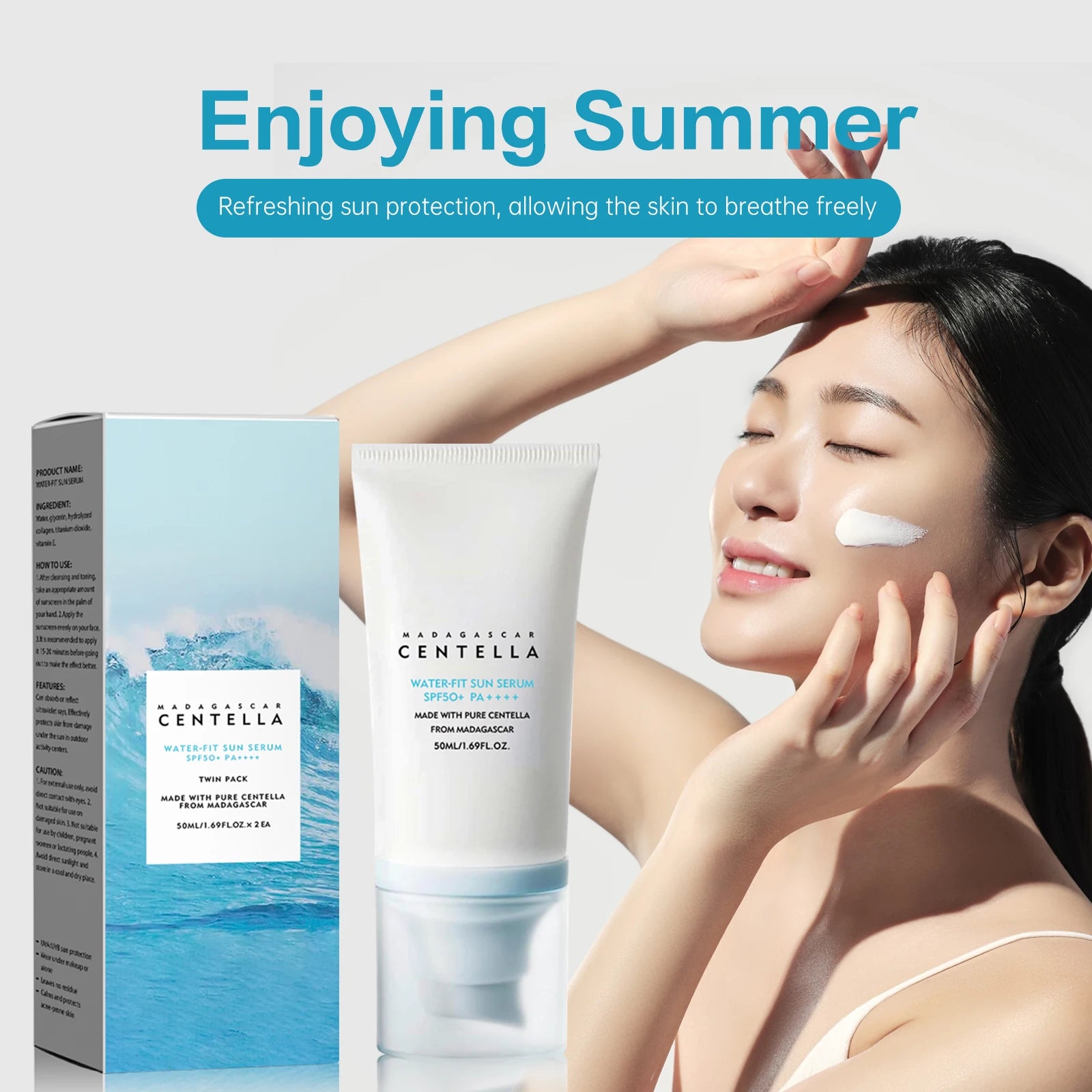 2/1 Stück LSF50+ Sonnencreme Centella Starker UV-Schutz Wasserbasierter Sonnenschutz Sonnenkörper-Sonnenblock Feuchtigkeitsspendende Hautpflege Zweitbild
