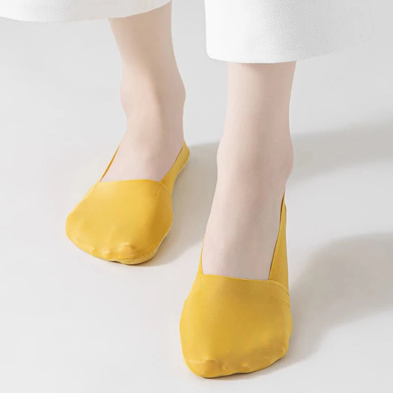 5 Paar Damen Socken Atmungsaktive Unsichtbare Silikon Anti-Rutsch Einfarbige Bootssocken Bequeme Hochwertige No-Show Socken Ultra-dünn