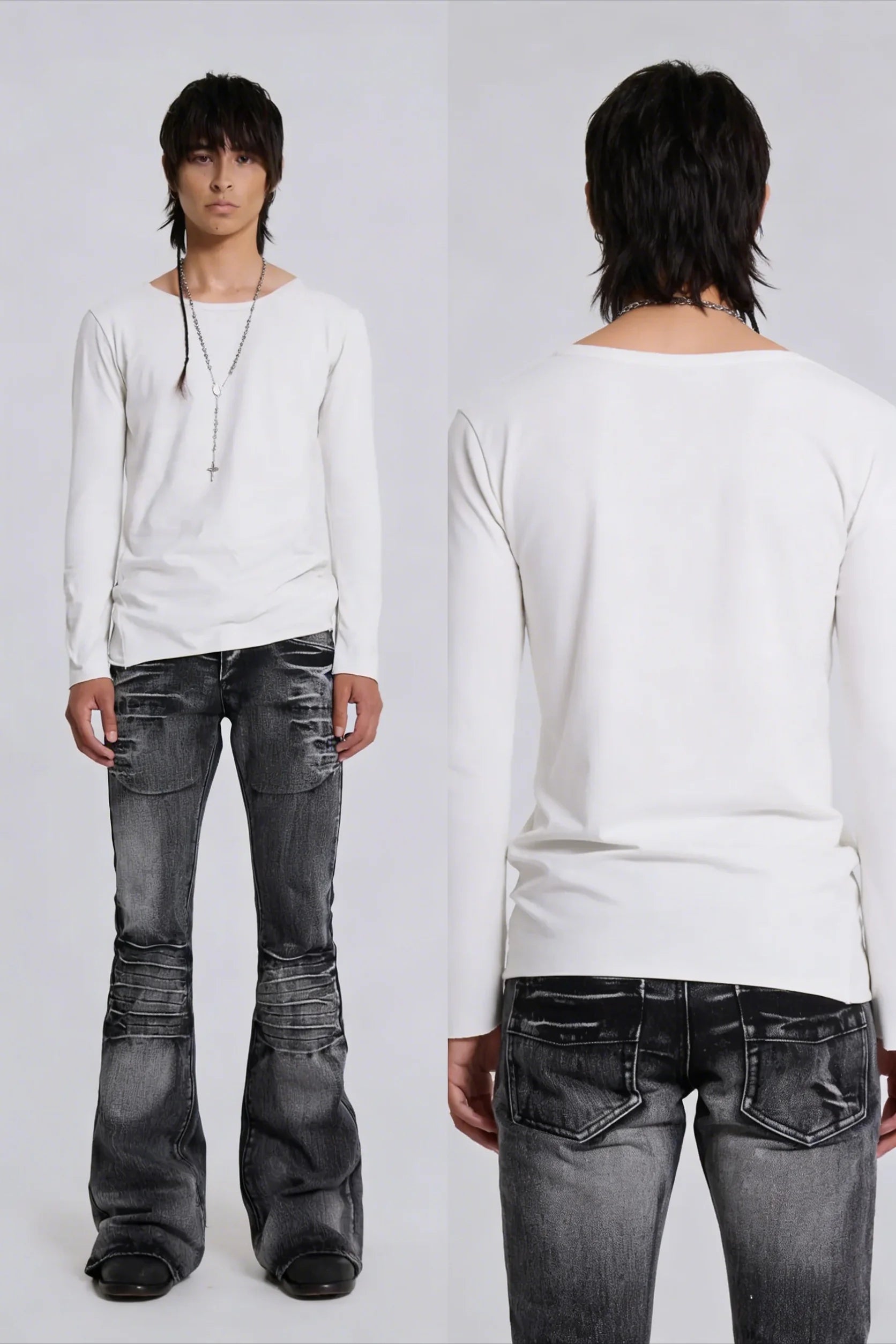 Y2K Black Washed Bestickte High-Waisted Oversized Jeans Herren Europäischer und Amerikanischer Retro Klassiker Lockere Weite Gerader Schnitt Hosen