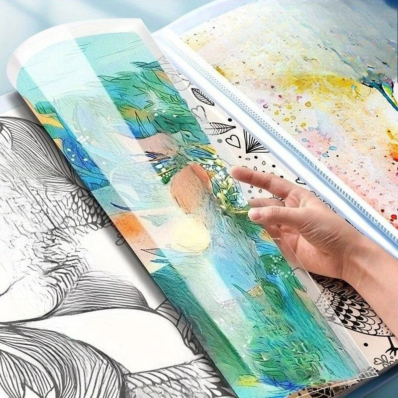 A3 Kunstportfolio 60 Fächer, 120-seitiges Präsentationsbuch mit Griff, Design Blauer Nachthimmel für Künstler, Dokumentenorganizer Büro