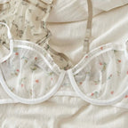 Französisches ultradünnes Dessous-Set, sexy Spitze mit Blumenmuster, BH, modische Damenunterwäsche, atmungsaktive Intim-BHs und Tanga-Sets