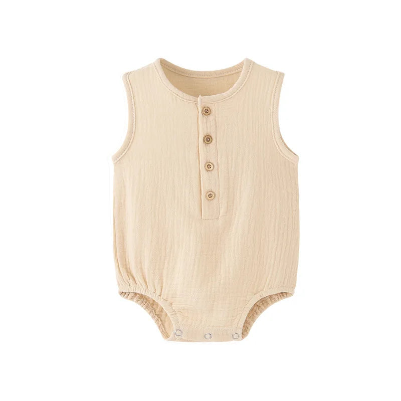Sommerfester Strampler für Neugeborene aus 100 % Baumwolle und Leinen, ärmelloser Overall für Jungen und Mädchen, weich, hautfreundlich, dünn, bequem