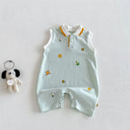 2026 Neue Sommer-Babykleidung 0-2 Jahre Cartoon-Print Ärmelloser Polo-Strampler Atmungsaktives Mesh-Gewebe mit Knopfleiste und Druckknopfverschluss