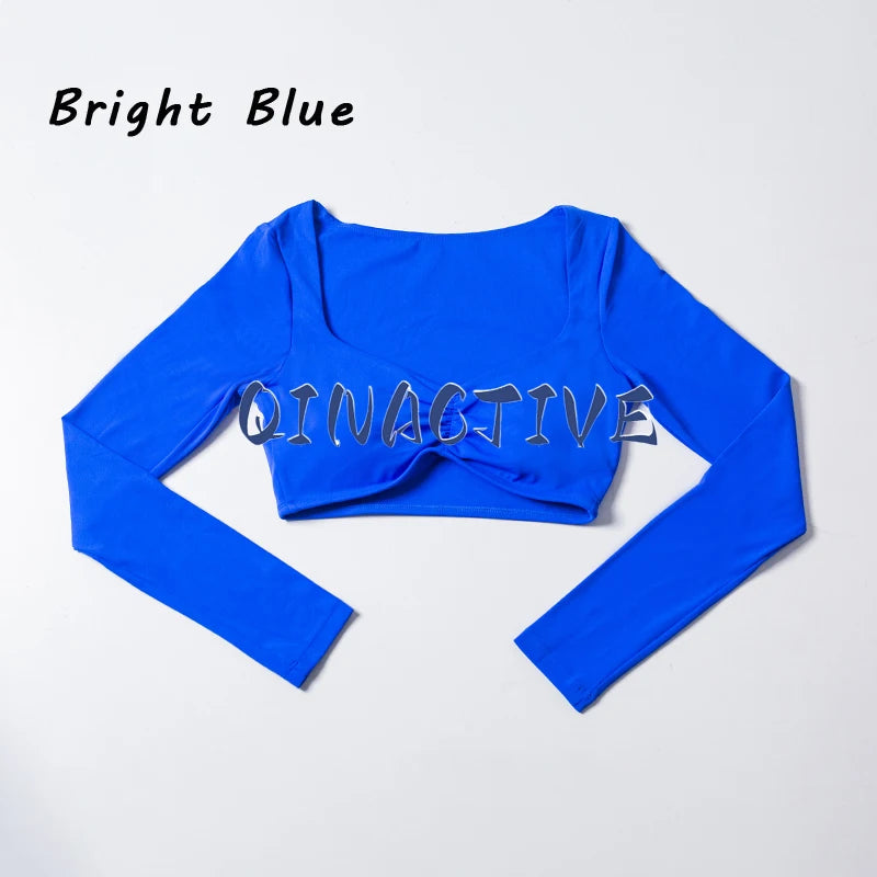 QINACTIVE Damen Yoga Shirts Crop Top Langarmshirts für Damen Yoga Sport Fitness Gym Kleidung Workout Tops