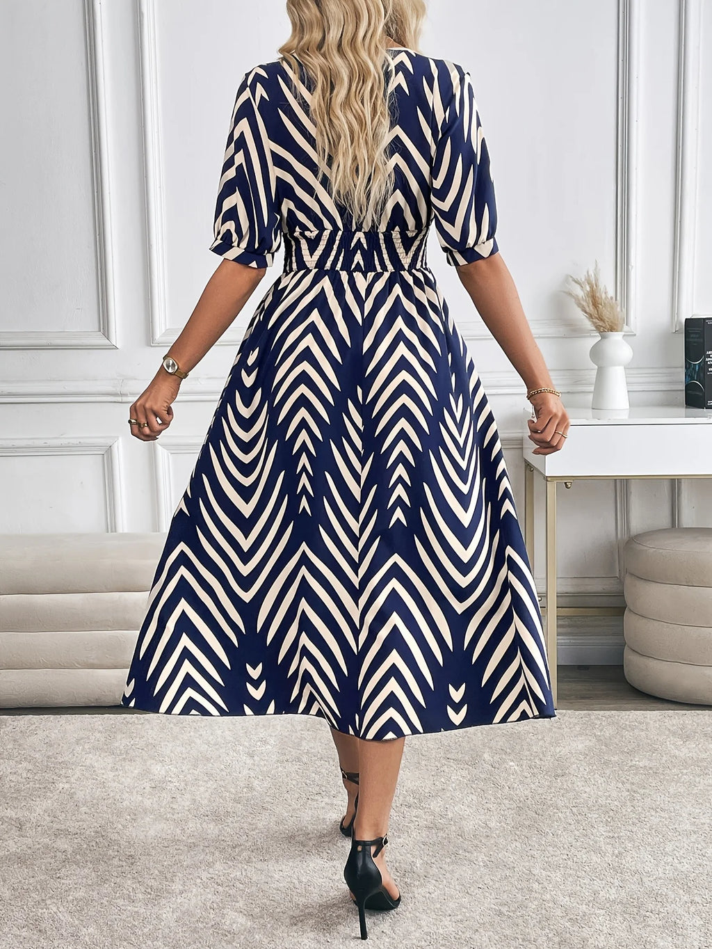 Elegant Directed Large Swing Geometric Pattern Dress Women's Fashion Casual Skirt