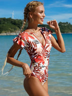 2024 Mode Kurzes Kleid Einteiliger Badeanzug Reißverschluss Badeanzug Sexy Bikini Damen Verdickte Bedruckte Badebekleidung Strandmode Sommer