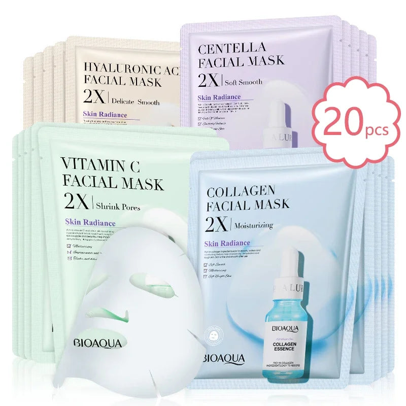 20pcs/5pcs Centella Collagen Face Mask VC Moisturizing Refreshing Sheet Masks Hyaluronic Acid  Facial Mask Skin Care Products Main image