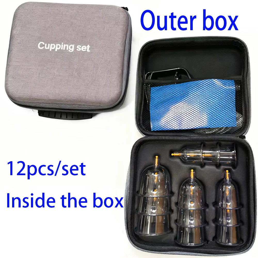 24tlg. Schröpf-Relax-Set, Vakuumsaugnäpfe in verschiedenen Größen mit Handpumpe und detaillierter Schröpfanleitung, Schröpf-Massage-Set zur Massage
