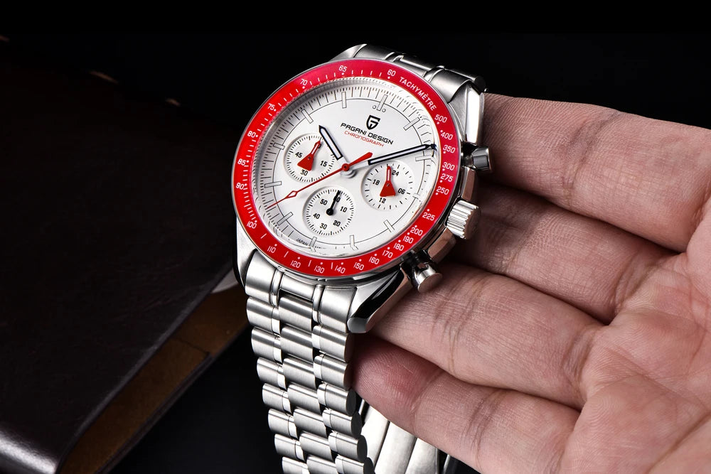 Neue PAGANI DESIGN Moon Men Uhr Retro-Luxus-Quarzuhren für Herren Edelstahl Sport wasserdicht Chronograph Herren+Mit BOX