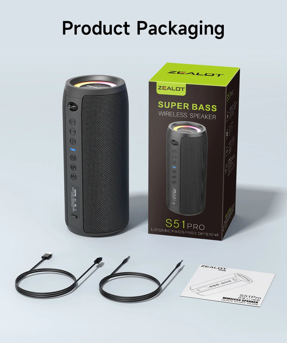ZEALOT-S51PRO 40W High-Power Bluetooth-Lautsprecher 3D-Stereo-Bass Bluetooth-Lautsprecher Tragbarer IPX5 Wasserdichter Geeigneter TWS Boombox