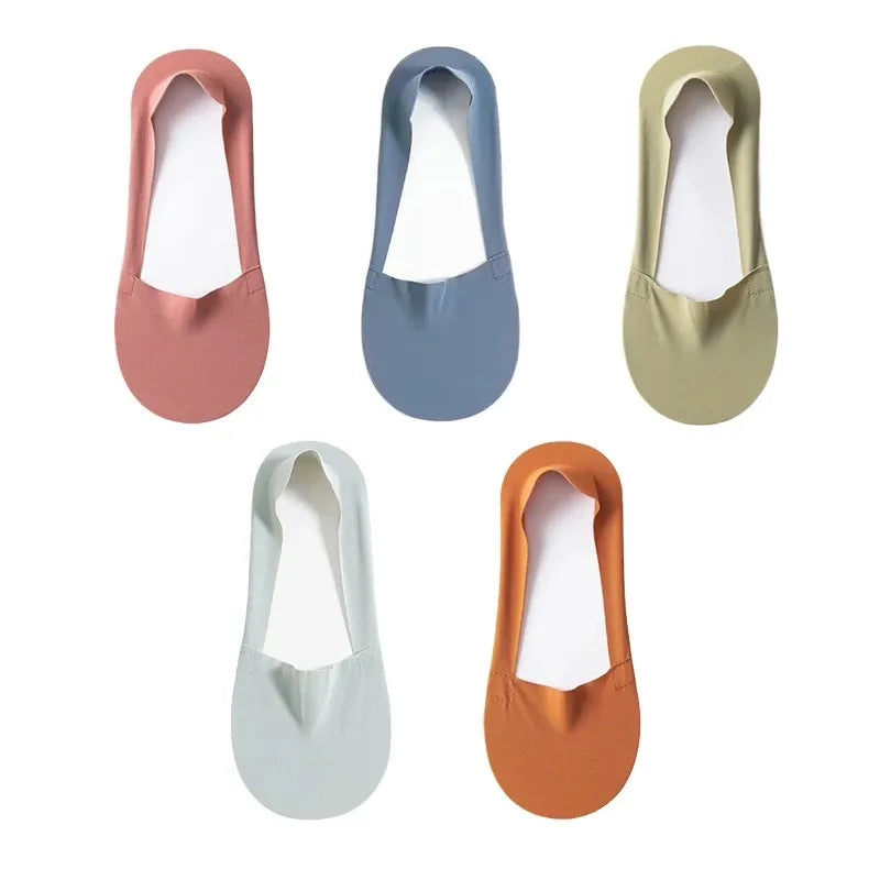 5 Paar Damen Socken Atmungsaktive Unsichtbare Silikon Anti-Rutsch Einfarbige Bootssocken Bequeme Hochwertige No-Show Socken Ultra-dünn