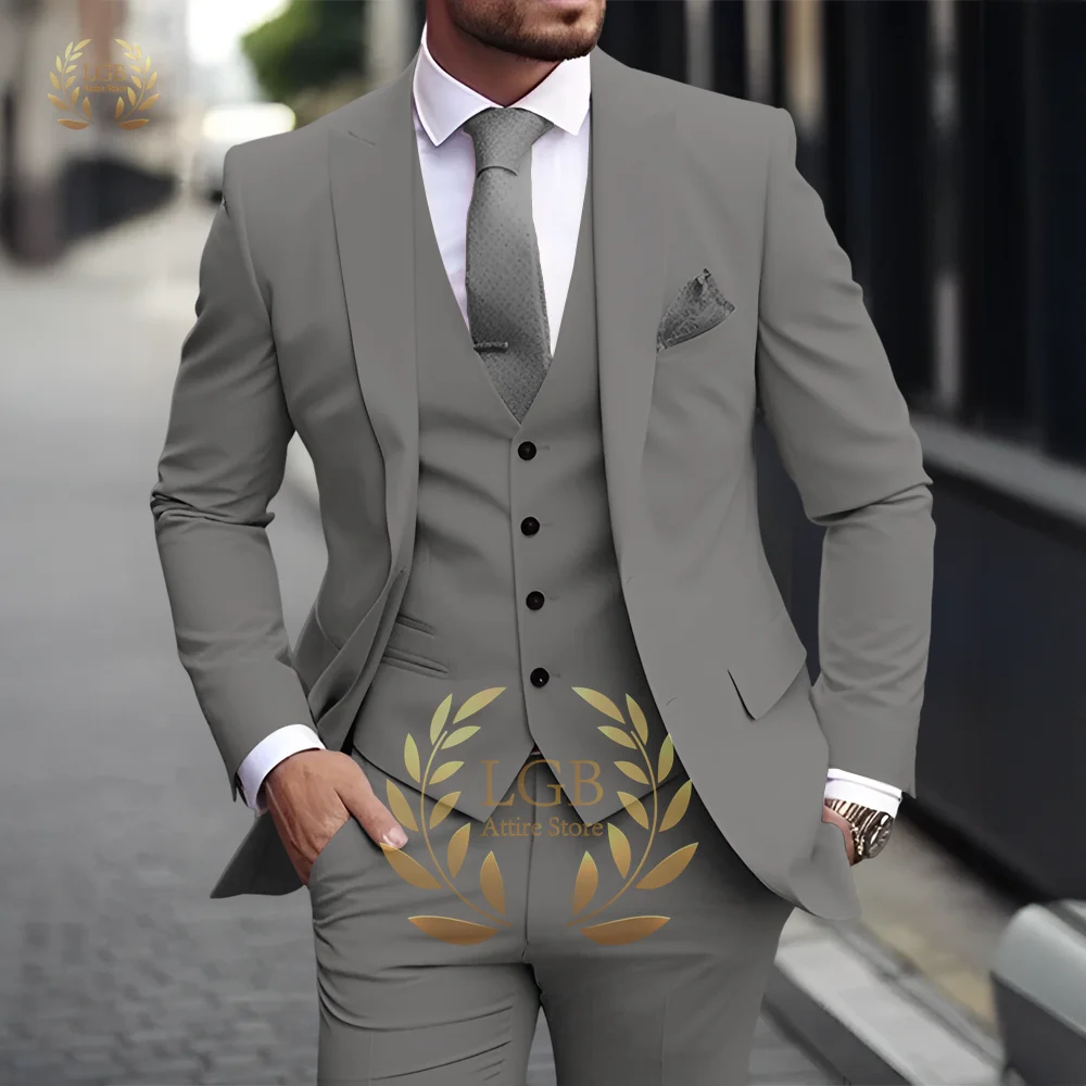 Herren Khaki 3-teiliger Anzug Klassischer spitzer Revers Business Formal Hochzeit Bräutigam Slim Fit Eleganter Gentleman-Stil Mode Blazer