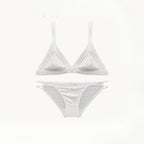 Französischer Stil Süßer Triangel-BH Lingerie Set Damen Satin Spitze Drahtlos Kleiner Busen Raffiniert Dünner Stoff Sexy Weiche Unterwäsche S-XL
