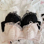 Lolita Mädchen Spitzen-BH-Sets Damen Unterwäsche Intimates Bralette Dessous Japanisch Rüschen Süß Sexy Dünne Körbchen Höschen