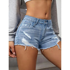 Damen Hotpants Jeans Shorts Zerrissen Kurze Hose Distressed A-Linie High Waist Sommer Streetwear Skinny Hot Pants Mode Freizeitkleidung