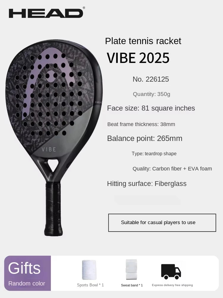 HEAD 2025 NEU Tennis-Padel-Schläger VIBE Serie Carbonfaser Eva Memory Flex Schaumstoffkern Padel-Tennisschläger Leichtgewicht