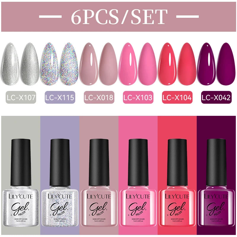 LILYCUTE Nagelgel-Politur-Set, Rosa Grün, Frühling, DIY-Nagelkunst-Design, lang anhaltend, Soak Off UV Gel, Maniküre, Malgel, Vernis-Kit