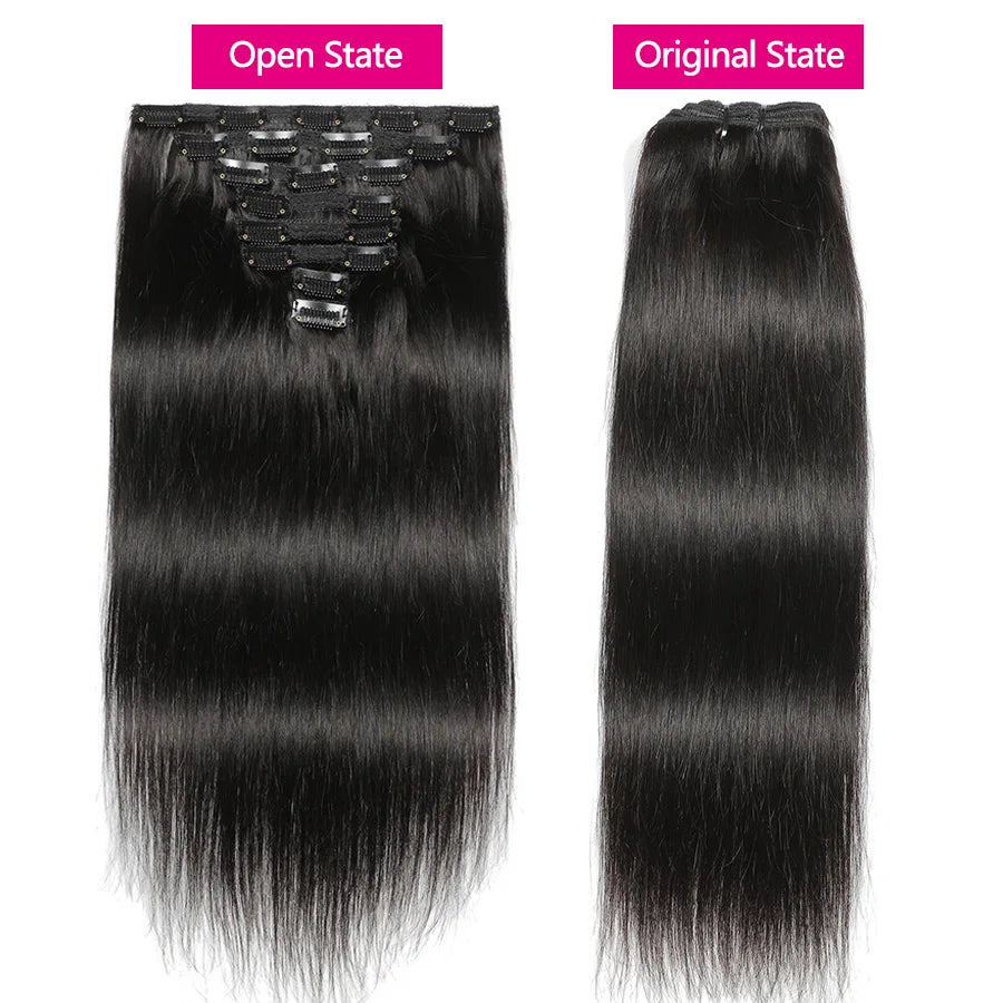 Clip-in Echthaar Extensions Brasilianisch Dick Glatt Clip-in Naturfarbe Clip-Ins Remy-Haar 22 24 26 28 Zoll für Frauen 120g/Stück