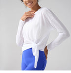 Mode Damen Atmungsaktive Lockere Schnelltrocknende Langarm Yoga Shirts Schlankmachende Seitenschlitze Freizeit Laufen Fitness Radfahren Oberteile