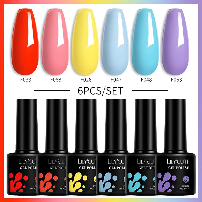 LILYCUTE 7ML 6PCS Neon Gel Nagellack Set fluoreszierend Farbwechsel Semi Permanent Soak Off Maniküre-Kit Nail Art Gel