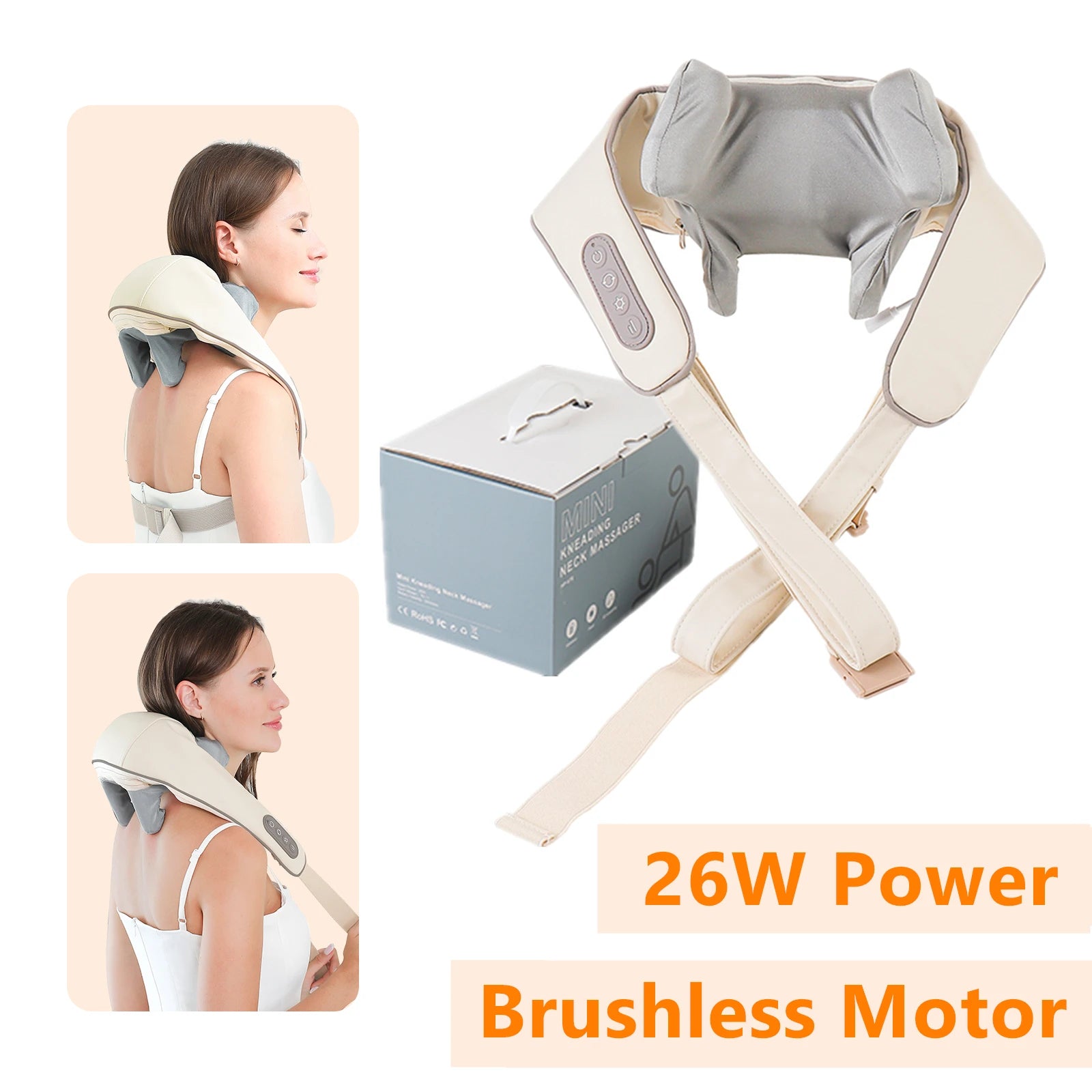 Foreverlily 26W Bürstenloser Motor Nacken- und Schultermassagegerät Kabelloses Nacken- und Rückenmassage-Schal Nackenmassager