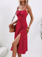 Damen Blumenmuster Spaghettiträger Sommer Boho Strandkleid Druck Elegant Träger Eckiger Ausschnitt Schlitzkleid Vestidos 2024
