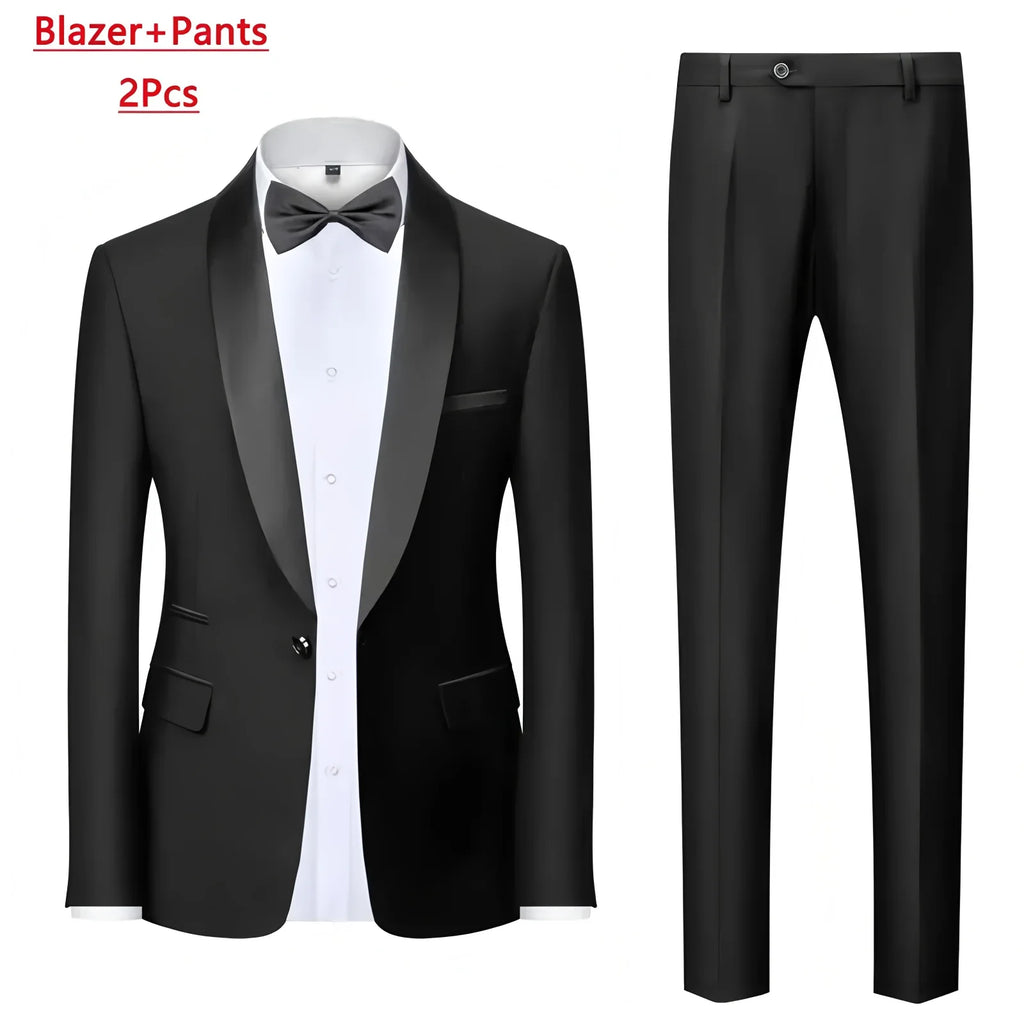 Herrenanzug-Set, dreiteilig, mit blauem Kragen, festliches Anzug-Set für Hochzeiten und Bälle mit angeschnittenem Kragen