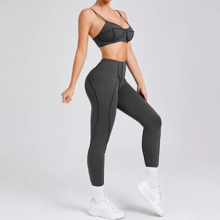 Nahtlose Yoga-Sets Sport-Fitness Hochbund-Hüfthebe-Formhose Rückenfreier BH-Anzug Workout-Gym-Leggings-Sets für Damen