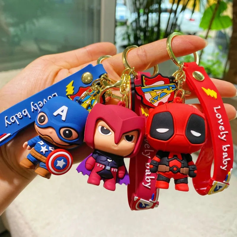 Marvel cartoon Avengers cute silicone doll keychain Spiderman Iron Man Captain America Hulk Thor Batman school bag pendant