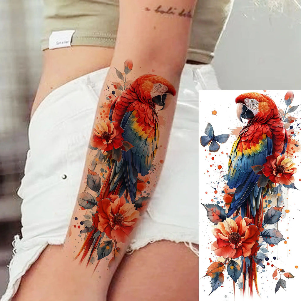 1 Blatt einzigartige Aquarell-Löwe-Tiger-Tier-Temporäre Tattoos langanhaltend wasserdicht Fuchs Eule gefälschter Tattoo-Aufkleber Körperkunst Tattoo
