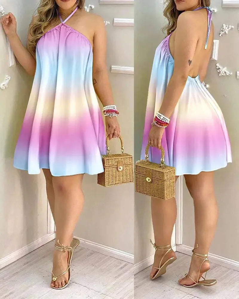 Geblümtes Neckholder-Kleid Boho-Rückenfreies Neckholder-Kleid für Frühling Sommer Damenbekleidung Zweitbild