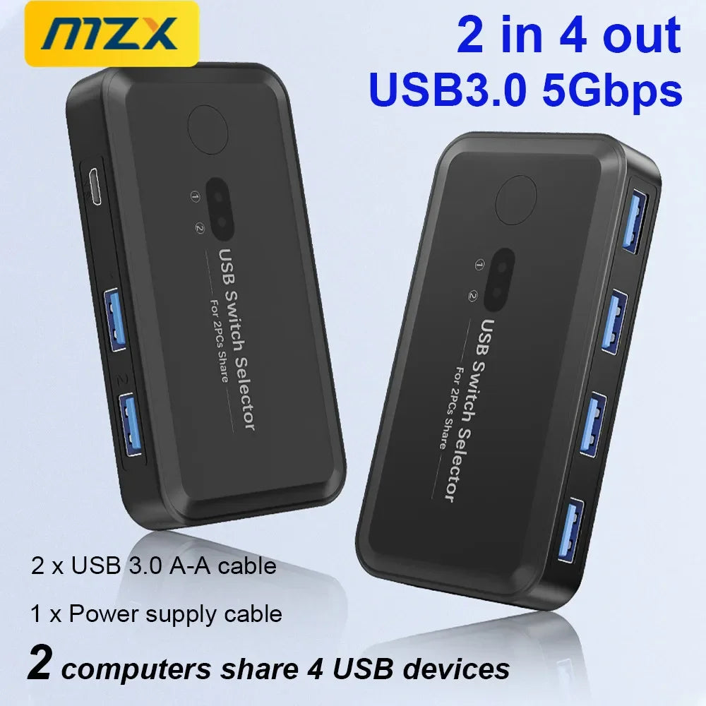 MZX USB 3.0 Switch KVM-Umschalter Selector Hub Dockingstation Dock für 2 Laptop-PCs zum Teilen von Tastatur, Maus, USB-Geräten, Drucker, SSD