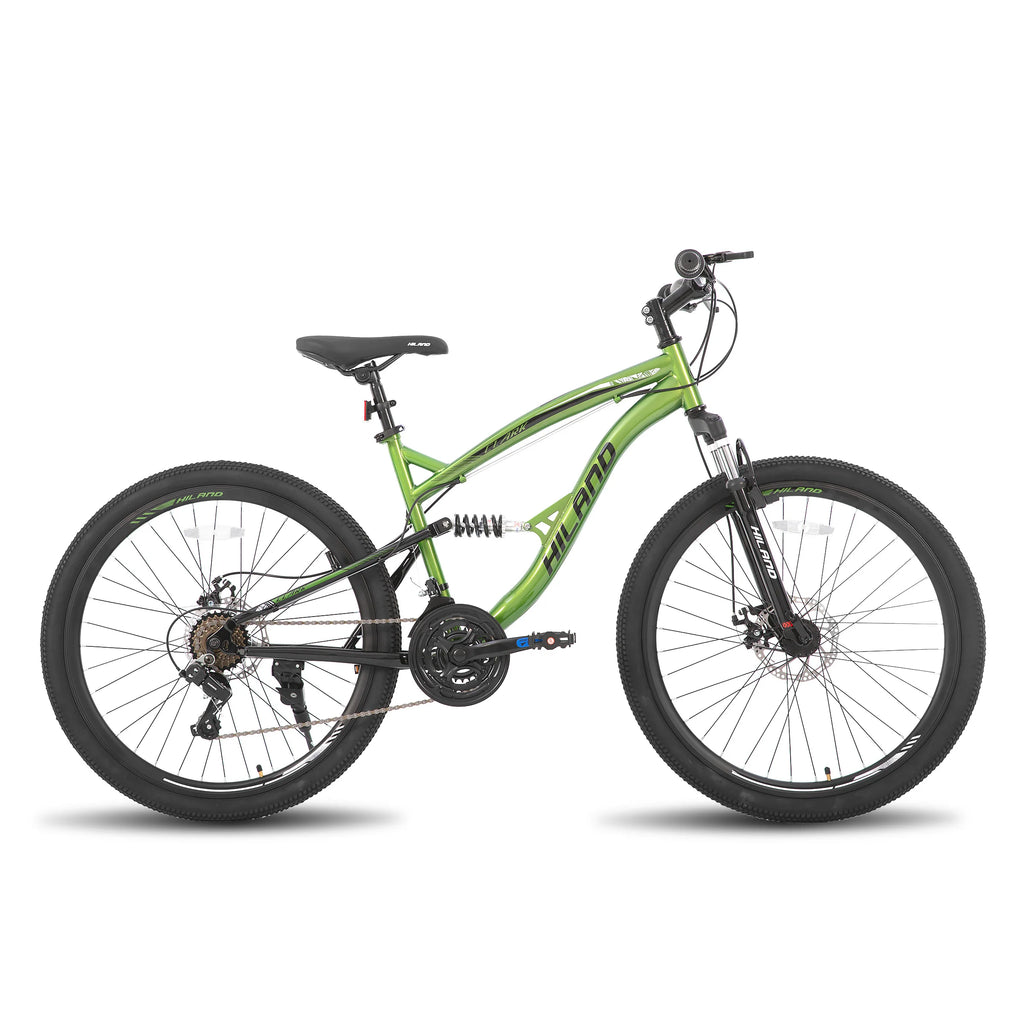 Hiland Mountainbike mit Vollfederung für Herren, 21 Gänge, 26 Zoll Laufrad, Scheibenbremsen vorne und hinten, für Herren, Damen, Erwachsene