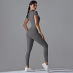 Ärmelloser Yoga-Jumpsuit mit Reißverschluss, schnelltrocknender, atmungsaktiver, figurbetonter Outdoor-Sport-Jumpsuit, Fitnessanzug
