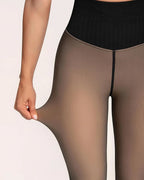Einnaht-Fleece-Strumpfhose gefütterte Thermo-Leggings formgebender Kompressionsbund durchscheinende Strumpfhose transparente Fleece-Leggings große Größen