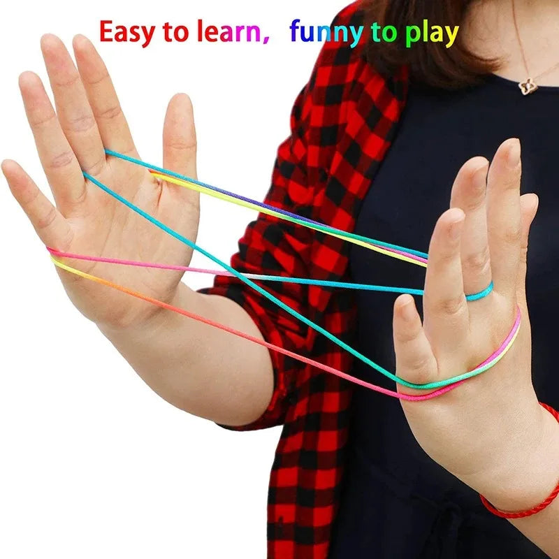 Regenbogen Cats Cradle Schnur 1.6M/63 Zoll Lange Regenbogen Bunte Fingerschnur Chinesische Fingerspiele Spielzeug für Kinder