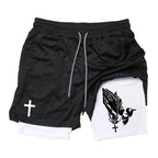 Herren-2-in-1-Lauf-Workout-Shorts mit Druck, Christian Gym Athletic Performance Shorts mit Handytasche und Handtuchschlaufe, Activewear