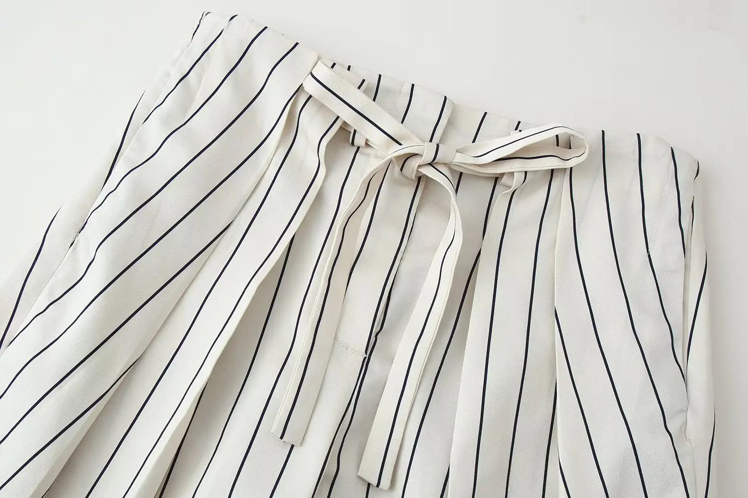 HH Women 2026 New Fashion Versatile Beige Striped Puffy Sleeve Shirt+High Waisted Loose Pleated Casual Long Pants Two Piece  Set