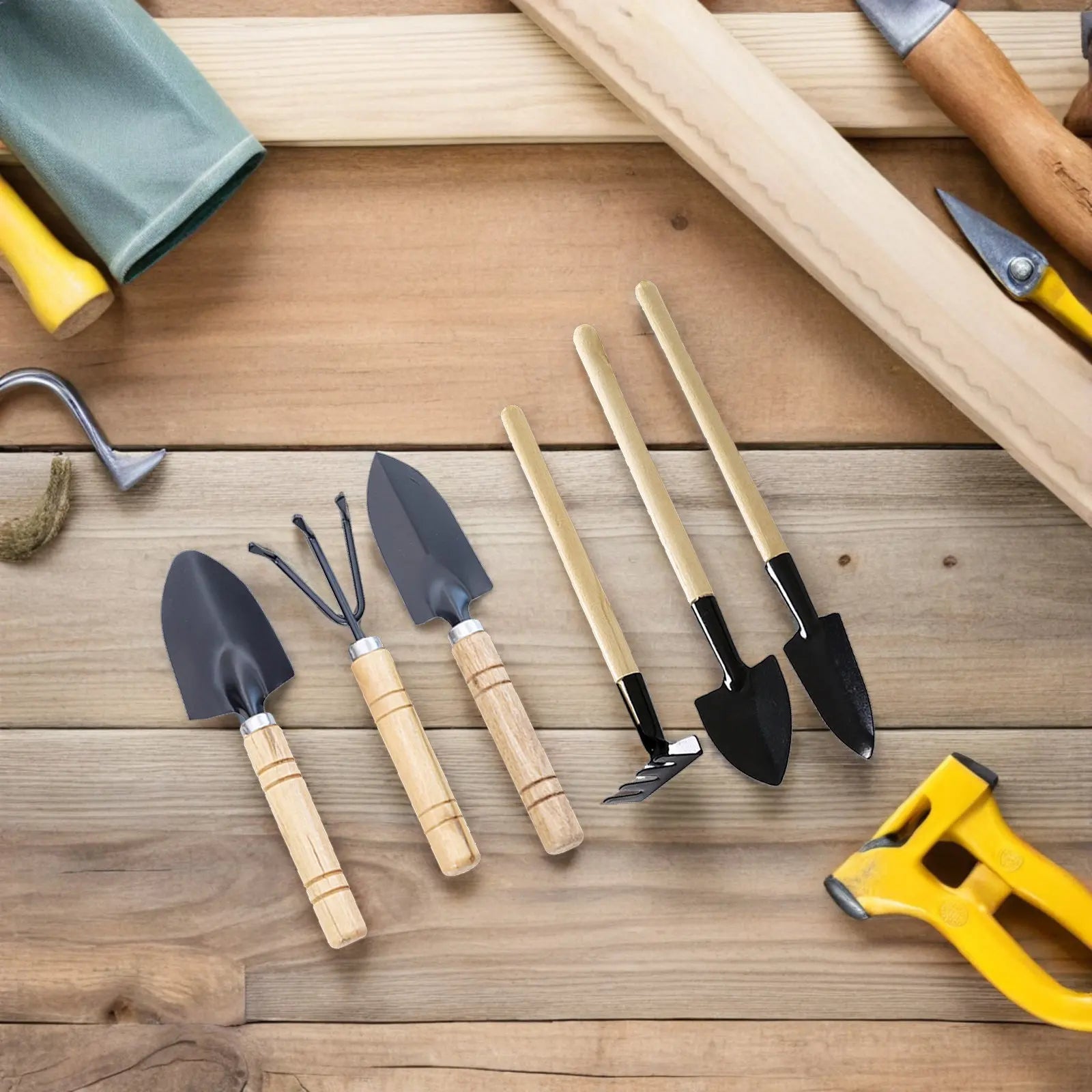2 Sets Gartengeräteset für den Innen- und Außengarten, Handwerkzeugset mit Kelle, Rechen, Spaten für Zimmerpflanzen, Sukkulenten, Bonsai