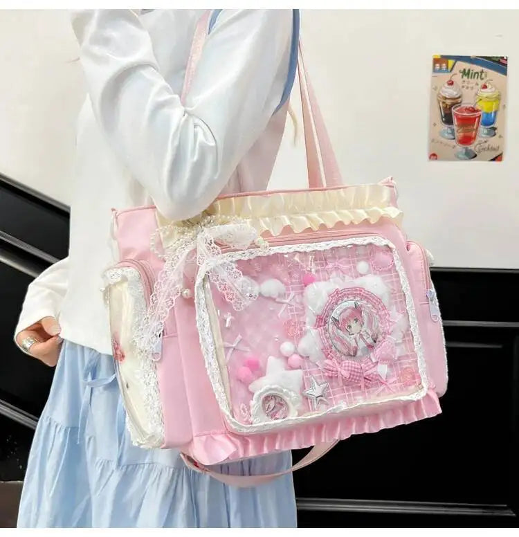 Neue Y2K Süße Japanische Ita Bag Lolita Mädchen Transparente Umhängetasche Große Kapazität Umhängetasche Lässige Tasche DIY Display Handtaschen