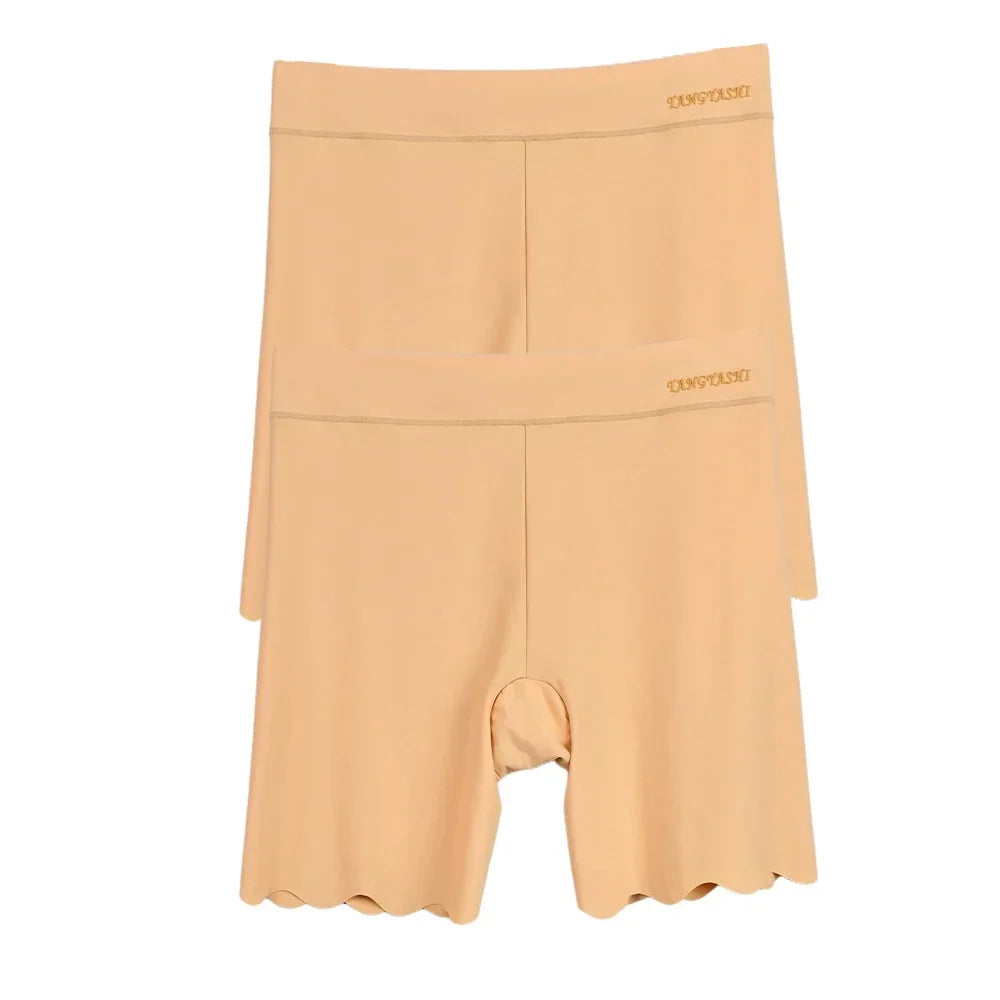 2er-Pack Nahtlose Sicherheits-Shorts Damen Eisseide Sommer Anti-Scheuer Unterwäsche Boxershorts Unterrock-Slip Übergröße Kurze Leggings 40-100kg