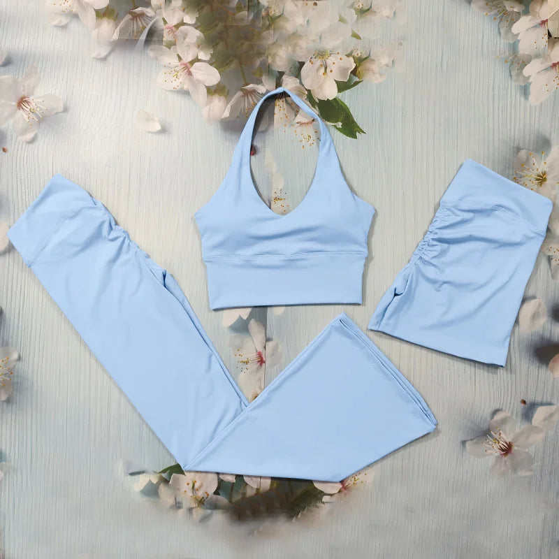 Scrunch-Sportanzug Damen Yoga-Set Gymnastik-Kleidung Sexy Sport-BHs und Schlaghosen-Sets Fitness-Outfits Damen Trainingskleidung