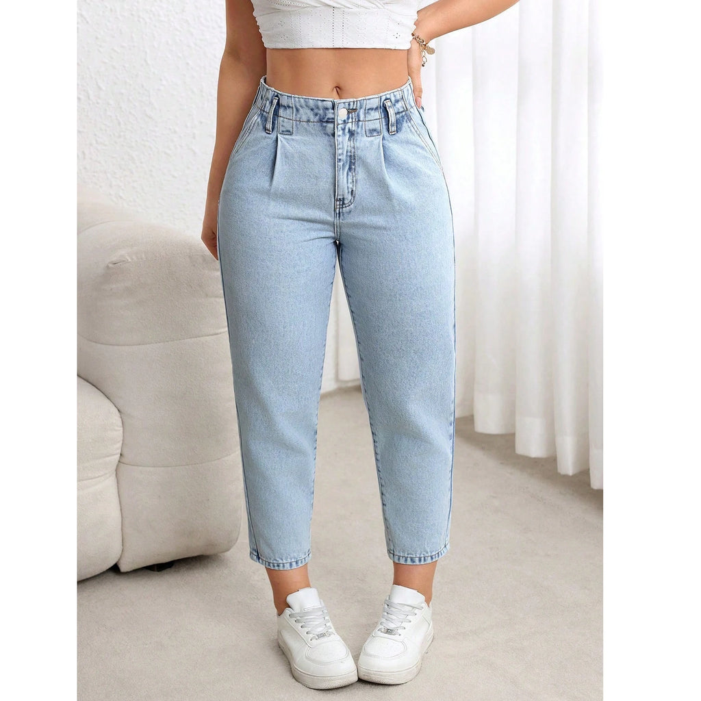 Damenjeans für große Größen – Neue Stretch-Jeans mit Bauchkontrolle, geradem Bein, bequeme Freizeitkleidung