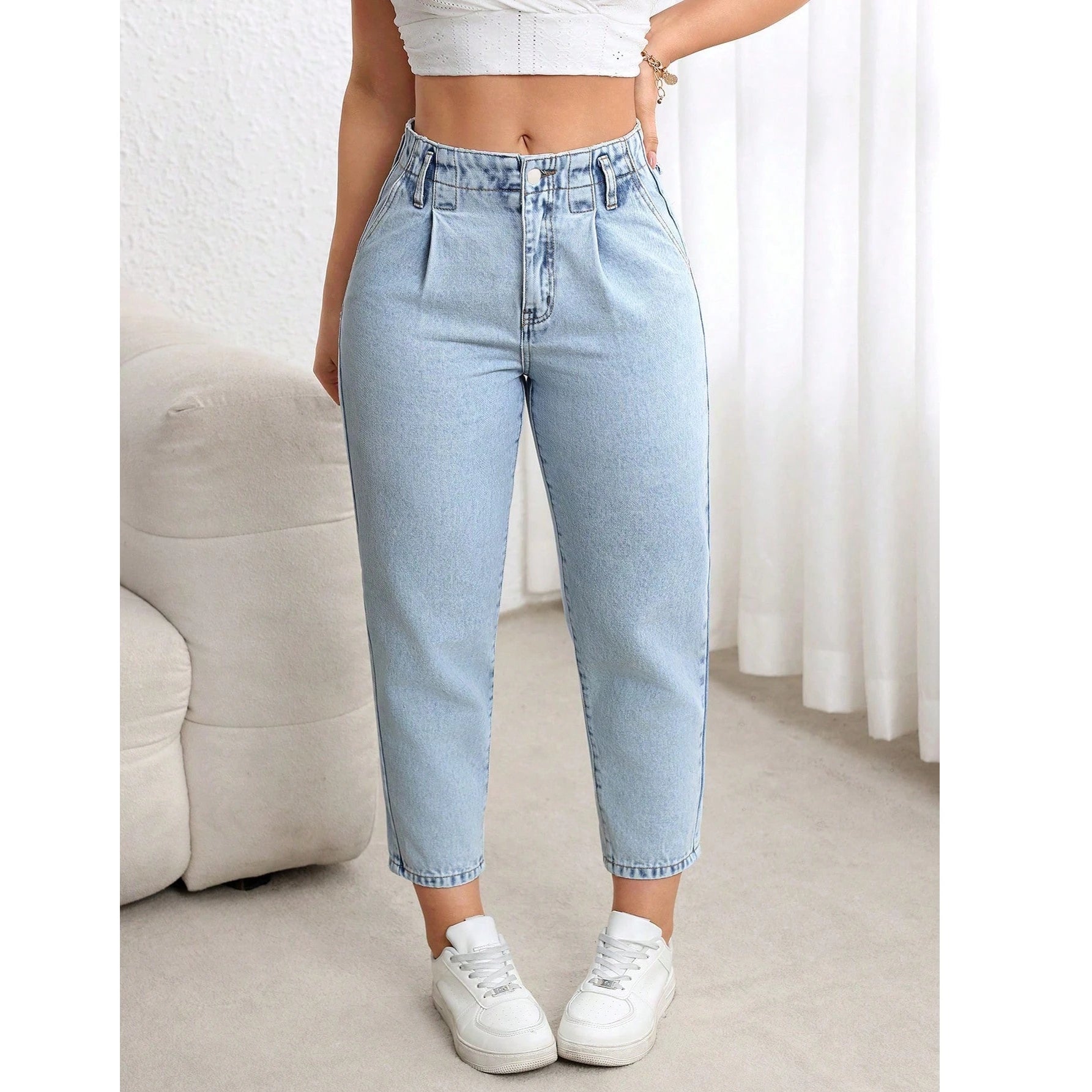 Damenjeans für große Größen – Neue Stretch-Jeans mit Bauchkontrolle, geradem Bein, bequeme Freizeitkleidung