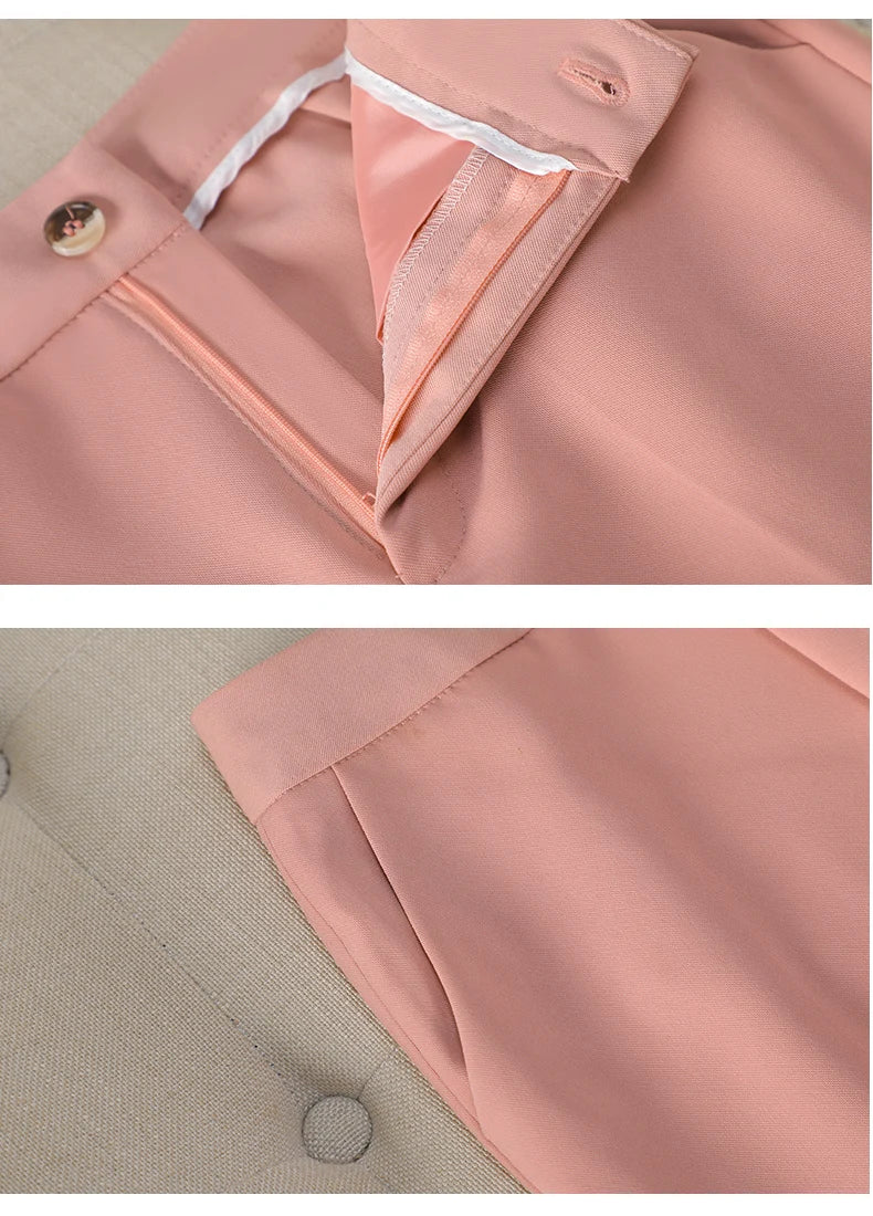 NAVIU Neu 2024 Damen Hosenanzüge Rosa Blazer und Jacken Set Büro Damen Arbeits Business Uniform Weiblicher Hosenanzug OL Stil Beige