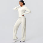 2-teiliges schnelltrocknendes Sport-Fitness-Bekleidung Yoga-Set Damen Yoga Reißverschluss Langarm High Waisted atmungsaktive weite Hose Set