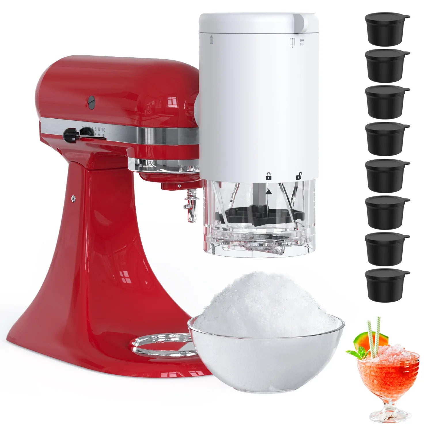 Rasieraufsatz für KitchenAid-Küchenmaschinen mit 8 Eisformen, Eisschaberaufsatz mit groben und feinen Klingen
