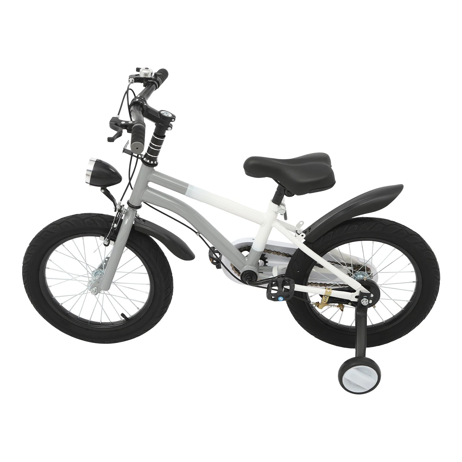 16 Zoll Kinderfahrrad Carbonstahl Mountainbike mit Stützrädern & LED-Licht für 5-8 Jahre, Höhenverstellbar, 60kg