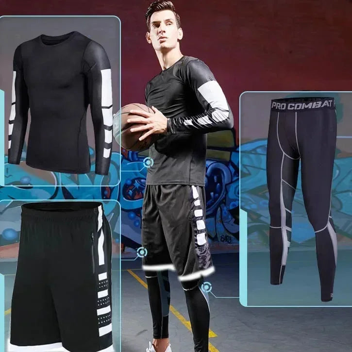 Herren Lauf-Trainingsanzug Fitness Sportbekleidungs-Set Kompressions-Leggings Sportkleidung Gym Enganliegende Jogginghose Rash Guard Lycra