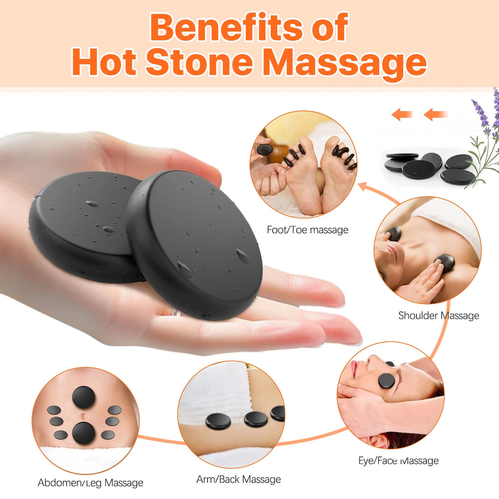 HEISSE STEINMASSAGE-SET - Professionelle Spa-Massagegeräte - Für Nacken, Rücken, Bauch, Beine & Ganzkörpermassage